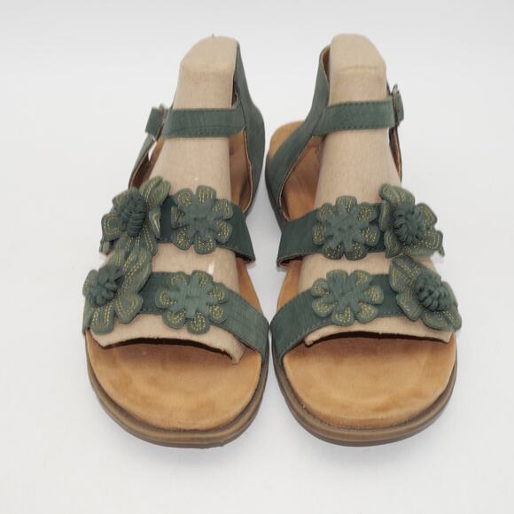 NEW Comfotiva Women's 8.5 Sandals Green Flowers Leather Buckle - Picture 6 of 12